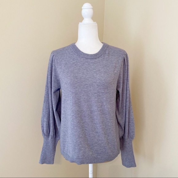 Magaschoni Balloon Puff Sleeve Crew Neck Gray Sweater - M - Picture 1 of 11